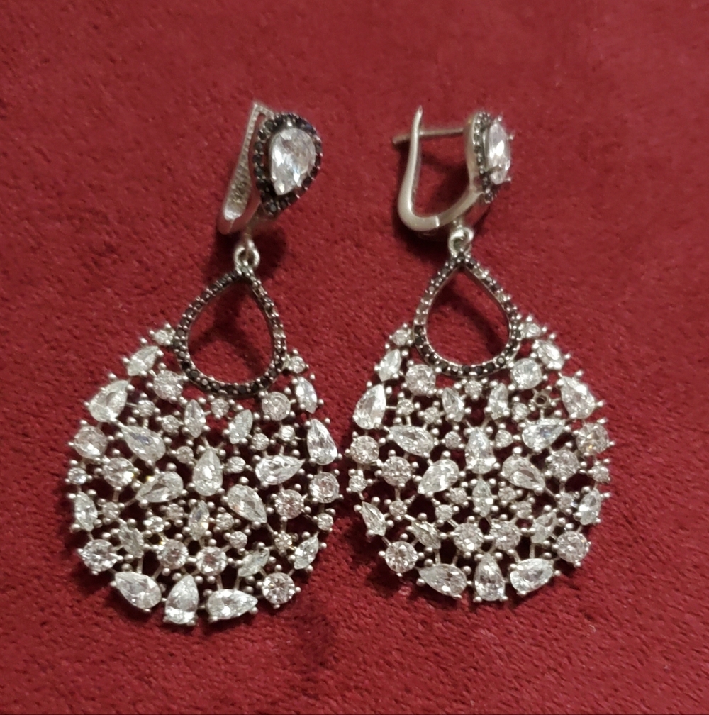 Sterling Silver Teardrop Cubic Zirconia Statement Earrings